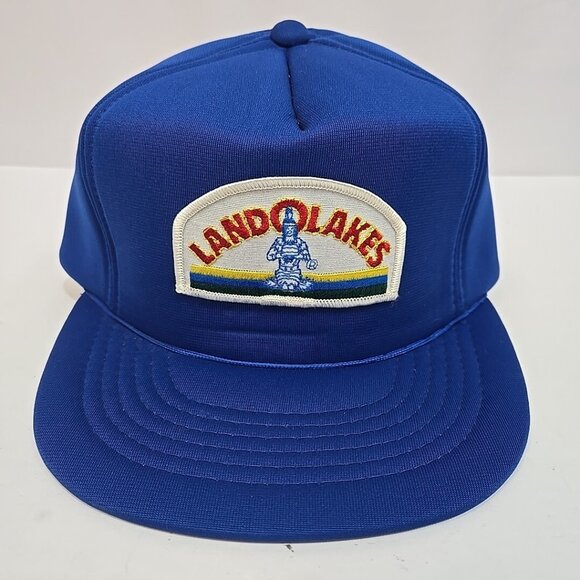 Vintage Land O' Lakes Rope Hat Patch Blue Snapback Agriculture Indian MN Yupoong - Picture 1 of 6